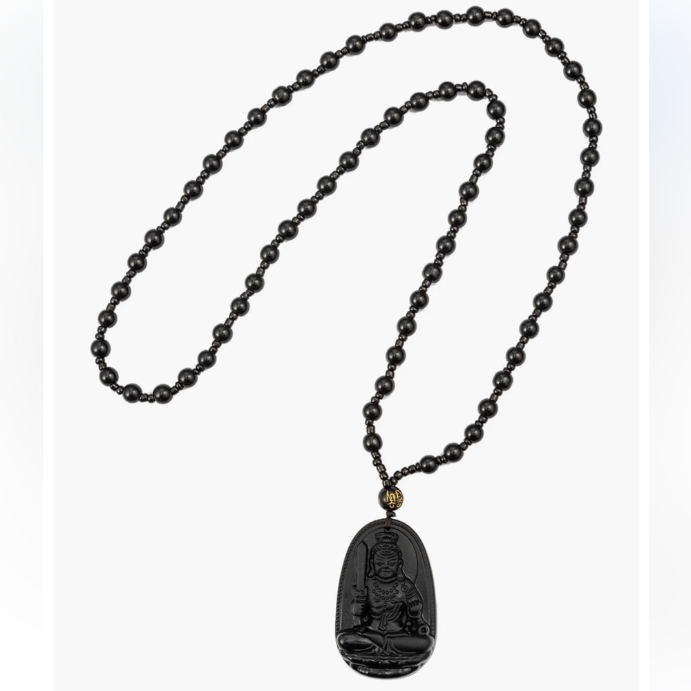 Black Jade Buddha Pendant Necklace EYE CANDY LOS ANGELES 24” Like New - Picture 2 of 6